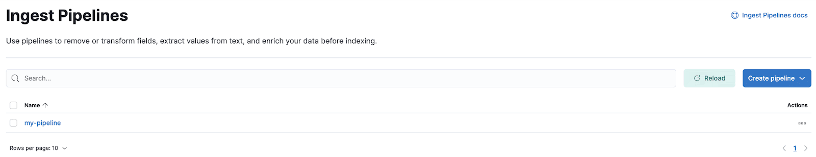 ElasticSearch Ingest Pipeline - Create Pipeline Button